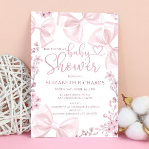 Invitación Elegante Chica de temas de Rubor Bow Baby Shower