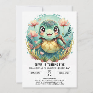 Invitación Elegante Chica de tortuga submarina cumpleaños