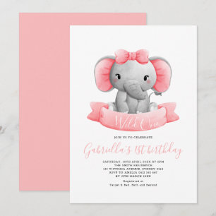 Invitación Elegante Chica de un elefante salvaje primer cumpl