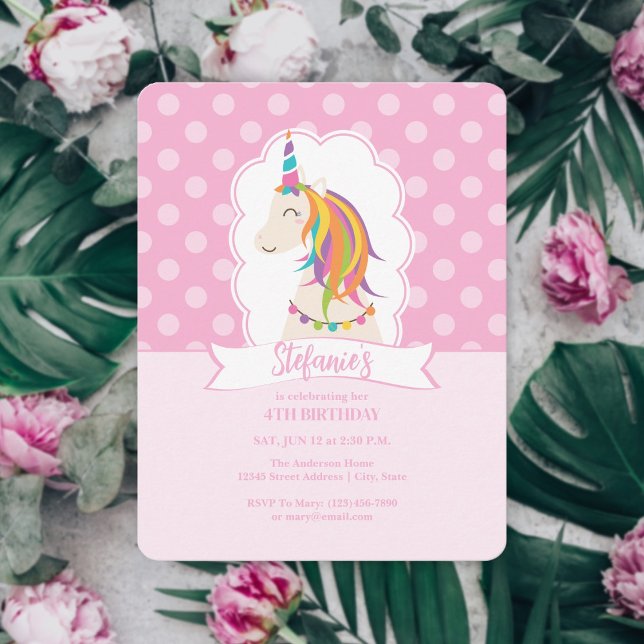 Invitación Elegante Chica de unicornio arcoiris rosado (Subido por el creador)