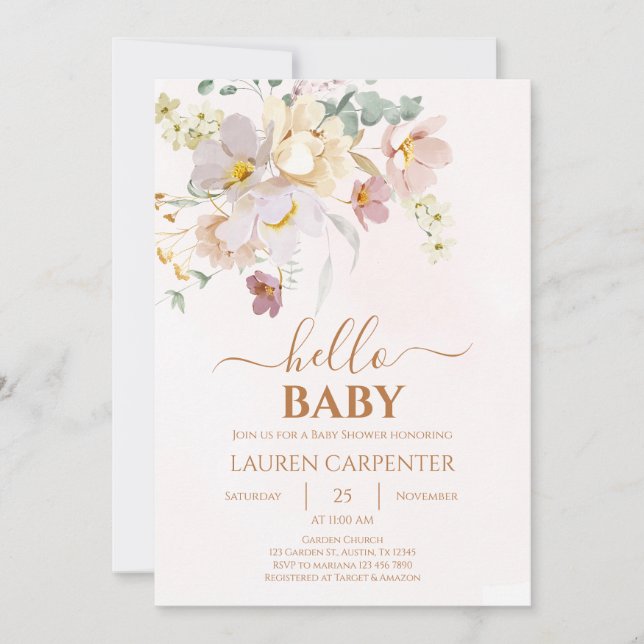 Invitación Elegante Chica Floral Baby Shower (Anverso)