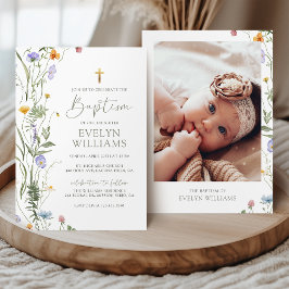 Invitación Elegante Chica floral bautismo y foto cristiana