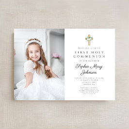 Invitación Elegante Chica floral blanco foto de primera comun