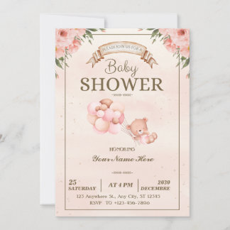 Invitación Elegante Chica floral de Baby Shower