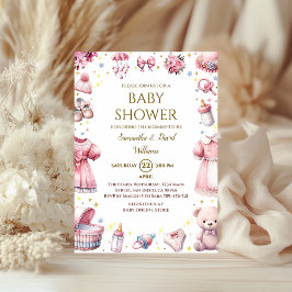 Invitación Elegante Chica floral de Baby Shower en rosa capri