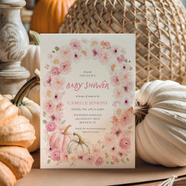 Invitación Elegante Chica Floral de calabaza rosa otoño Baby