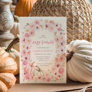 Invitación Elegante Chica Floral de calabaza rosa otoño Baby 