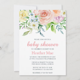 Invitación Elegante Chica floral de flores rosadas Baby Showe