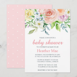 Invitación Elegante Chica floral de flores rosadas Baby Showe
