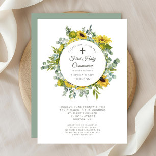 Invitación Elegante Chica floral de guirnalda primera comunió
