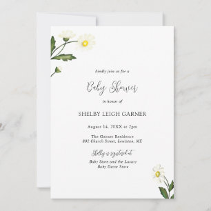 Invitación Elegante Chica floral de margarita blanca simple B