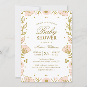 Invitación Elegante Chica floral de oro rosado Baby Shower