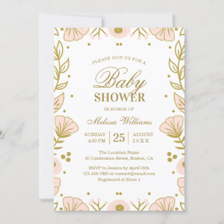 Invitación Elegante Chica floral de oro rosado Baby Shower
