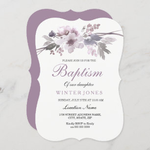 Invitación Elegante Chica Floral Morado O Baptismo De Niño In