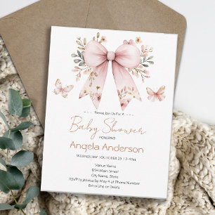 Invitación Elegante Chica Floral Rosa Bow Baby Shower