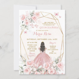 Invitación Elegante Chica floral rosa Rubor dulce 16 cumpleañ