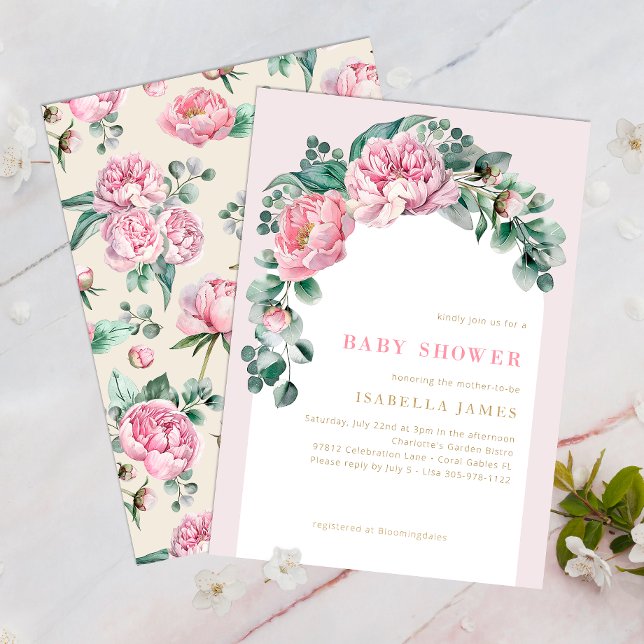 Invitación Elegante Chica floral rosa Rubor Invitat (Blush Pink Floral & Greenery Baby Shower Invitation)