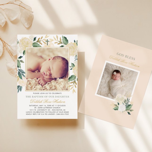 Invitación Elegante Chica floral verde y dorado foto de bauti (Subido por el creador)