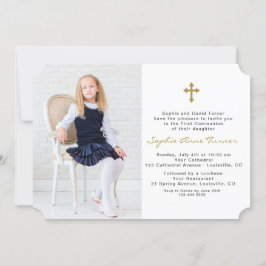 Invitación Elegante Chica fotográfico Cruz de Oro Primera Com