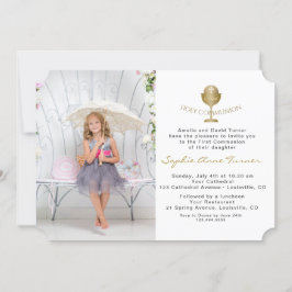 Invitación Elegante Chica fotográfico Gold Chalice Santa Comu