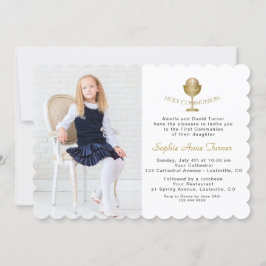 Invitación Elegante Chica fotográfico Gold Chalice Santa Comu