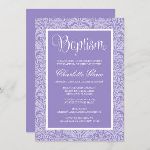 Invitación Elegante Chica malva morado bautismo bautizo