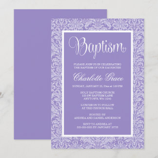 Invitación Elegante Chica malva morado bautismo bautizo