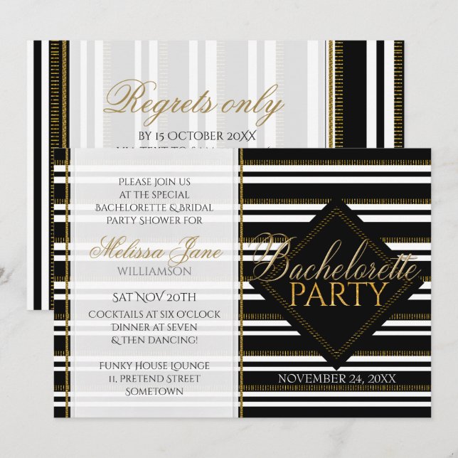 Invitación Elegante Chica moderno Stripes Bachelorette Party (Anverso / Reverso)