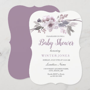 Invitación Elegante Chica Morado Floral O Niño Baby Shower