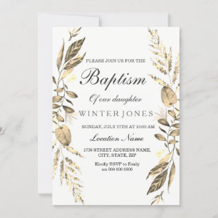 Invitación Elegante Chica niño con bautismo de hoja de oro in