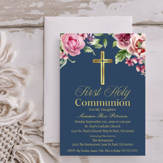 Invitación Elegante Chica/niño de la primera comunión de la C (Subido por el creador)