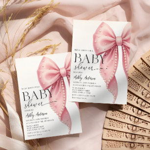Invitación Elegante Chica Pearl Pink Bow Baby Shower