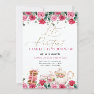 Invitación Elegante Chica Pink Floral Tea Fiesta Cumpleaños