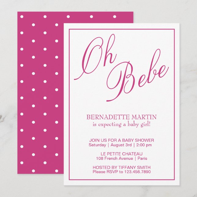 Invitación Elegante Chica Rosa Moderno Baby Shower simple (Anverso / Reverso)