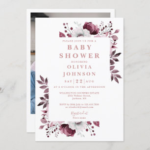 Invitación Elegante Chica Rosa País Floral Foto Baby Shower