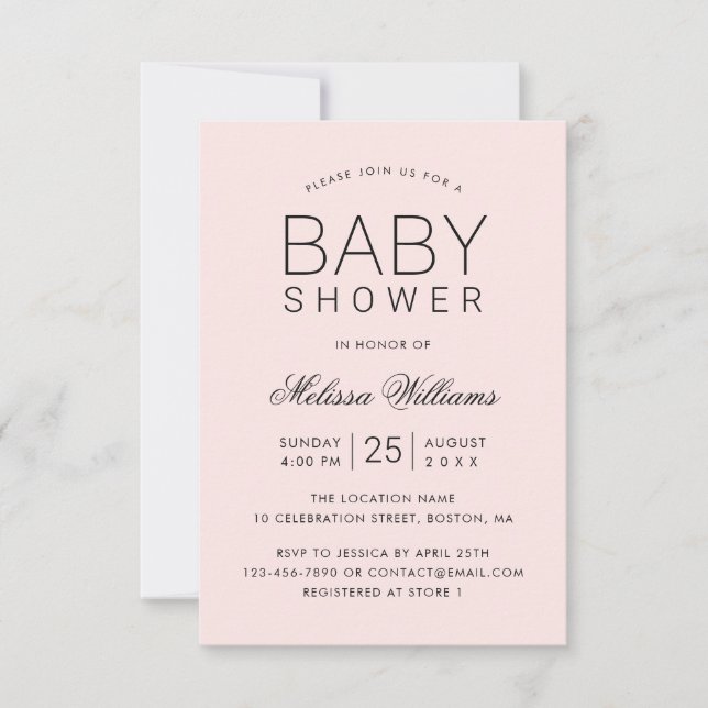 Invitación Elegante Chica rosa simple y moderno Baby Shower (Anverso)