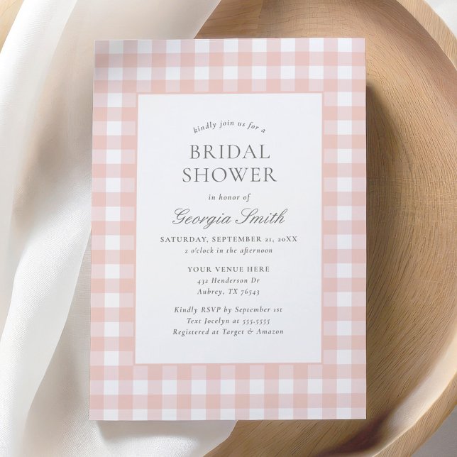 Invitación Elegante Chica rosado de Gingham Nodal Shower (Subido por el creador)