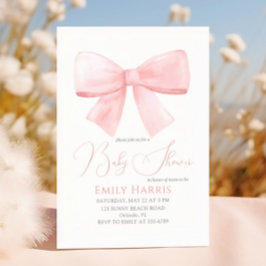 Invitación Elegante Chica Rubor Pink Pastel Bow Baby Shower