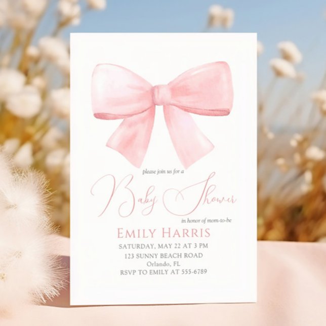 Invitación Elegante Chica Rubor Pink Pastel Bow Baby Shower (Subido por el creador)