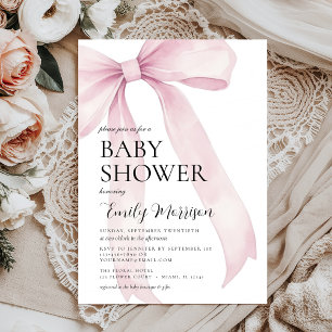 Invitación Elegante Chica Rubor Pink Watercolor Bow Baby Show