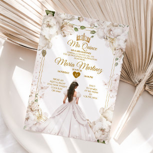 Invitación Elegante Chica siniestro floral de marfil blanco