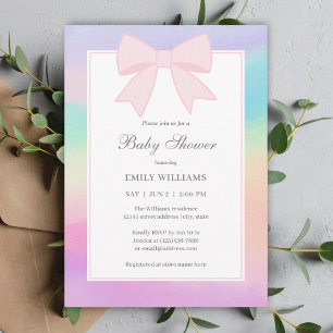 Invitación Elegante Chica suave pastel rosado Bow Baby Shower