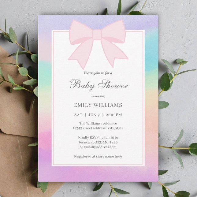 Invitación Elegante Chica suave pastel rosado Bow Baby Shower (Subido por el creador)