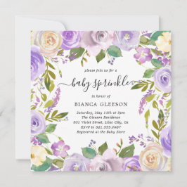 Invitación Elegante Chica violeta morado floral Baby Sprinkle