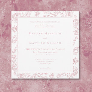 Invitación Elegante Chinoisería Rosa con Ave y Cima Nupcial