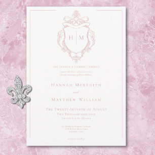 Invitación Elegante Chinoisería Rosa con Ave y Cima Nupcial