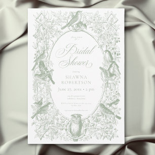 Invitación Elegante Chinoisería Verde Naturaleza y Aves Ducha