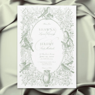 Invitación Elegante Chinoisería Verde Naturaleza y Pájaros Bo