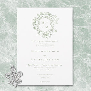 Invitación Elegante Chinoisería Verde Pájaro y Escudo de Arma