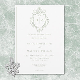 Invitación Elegante Chinoisería Verde Pájaro y Escudo de Arma